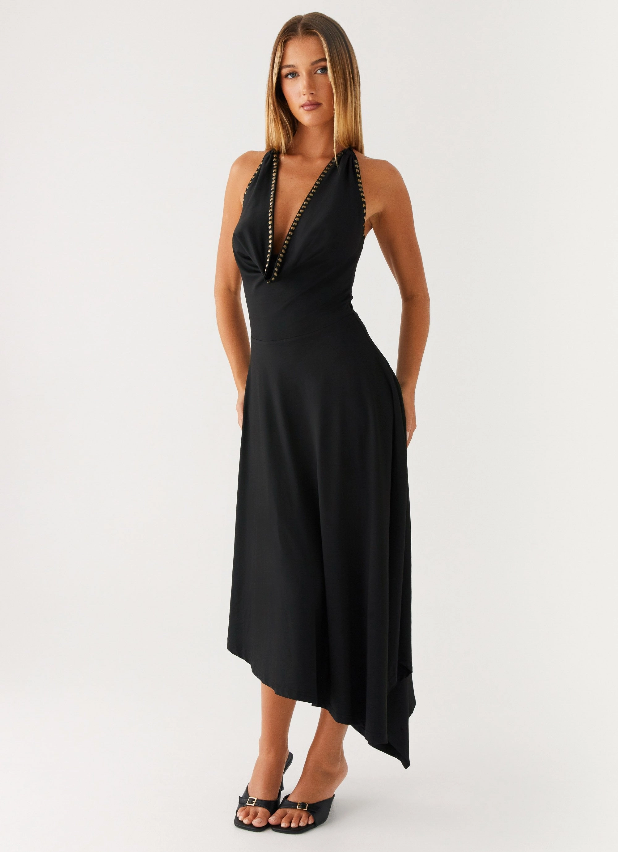 Vena Beaded Midi Dress - Black Minimal Details Air Touch