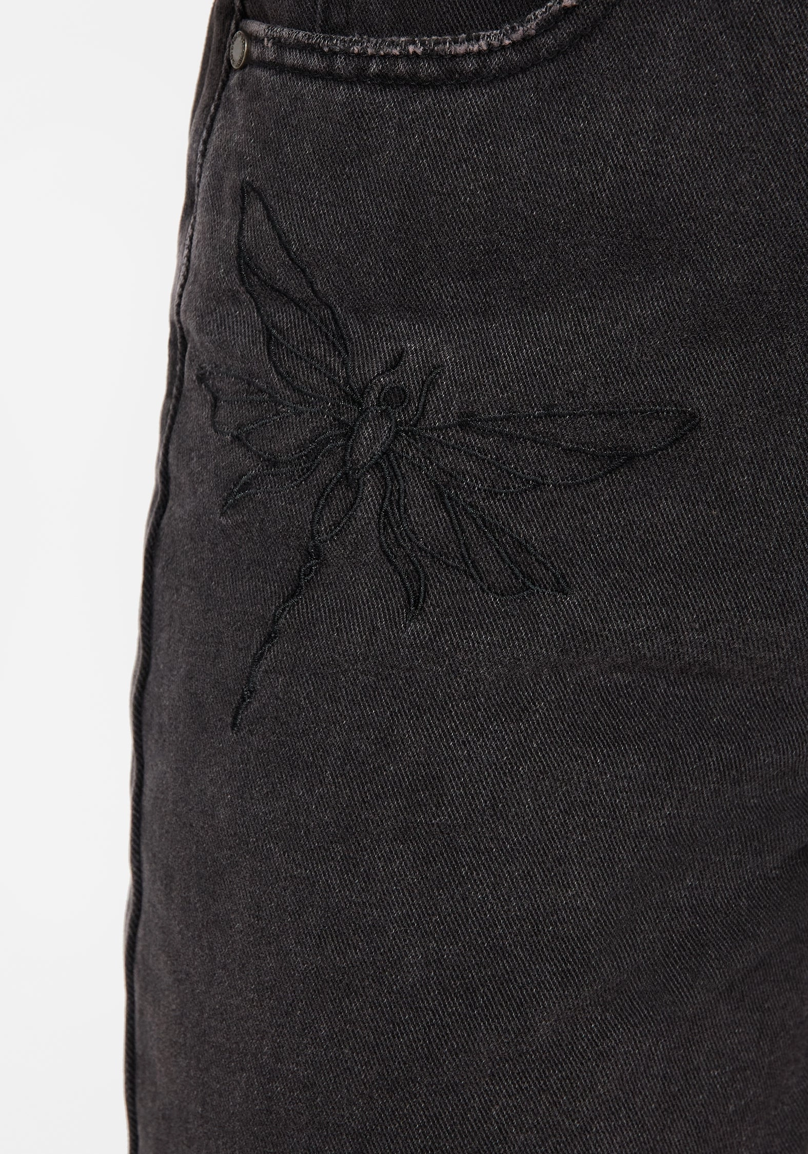 Seamless Waist Technology Dragonfly Embroidered Wide Leg Denim Culotte Jeans