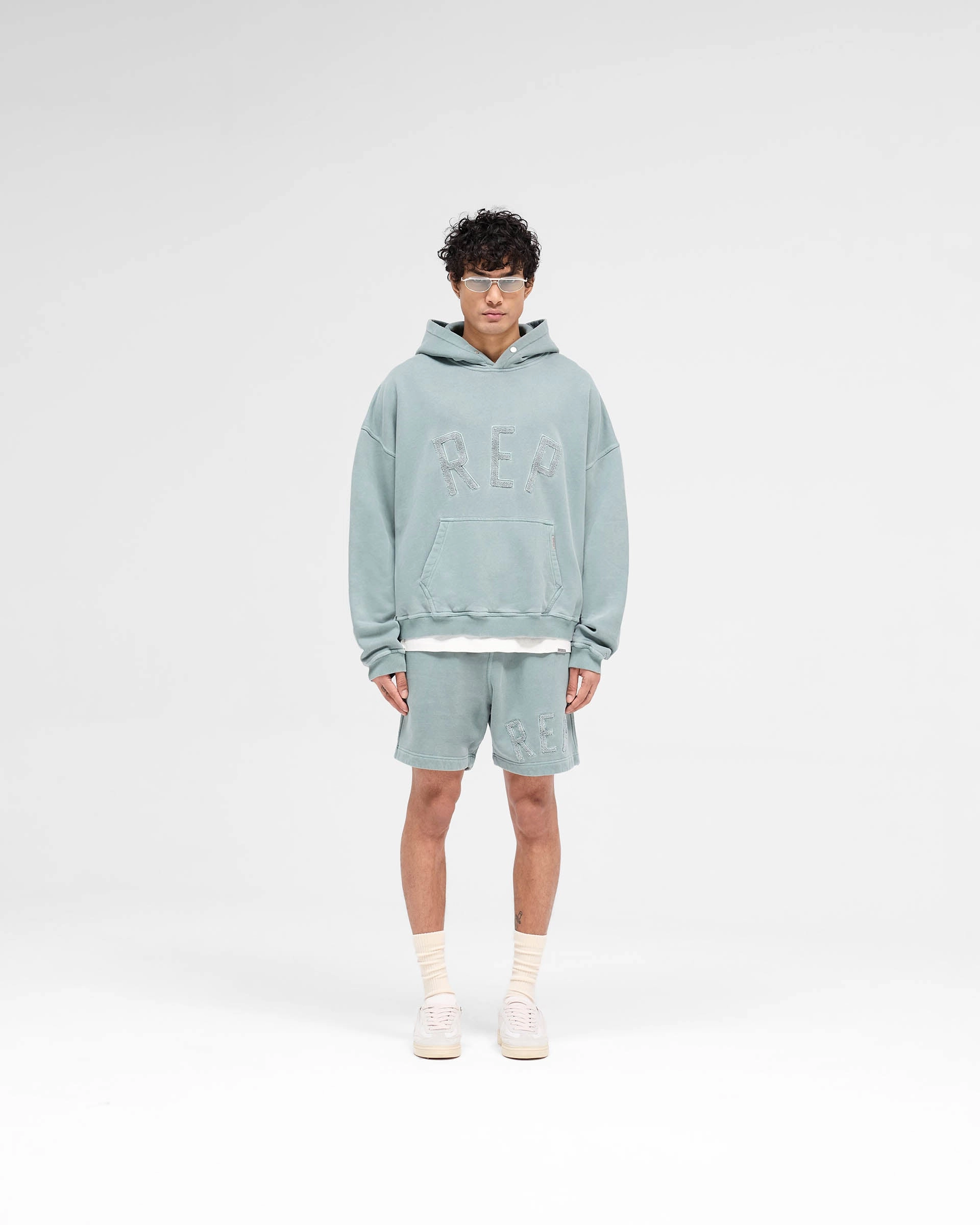 Compact Knit Collar Rep Applique Hoodie - Forest Green