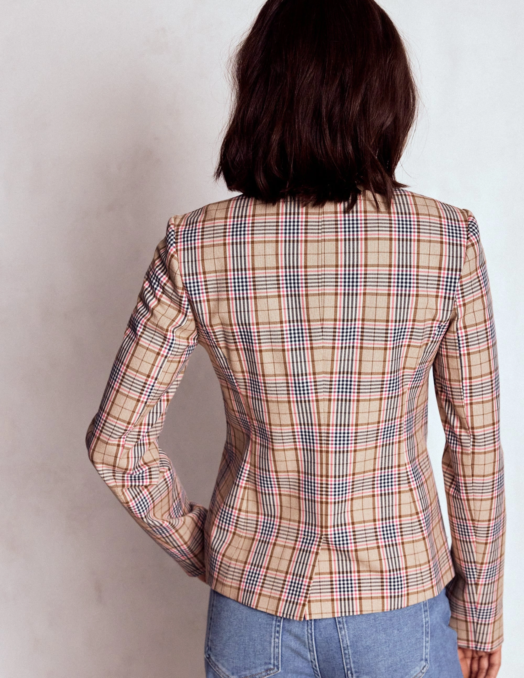 Hampstead Linen Blazer-Brown, Pink & Navy  Check Multi Layer Option Outer Chill Piece
