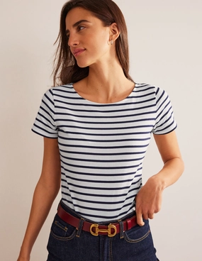 Layered Ventilation Zones Ella Short Sleeve Breton-Ivory, Navy