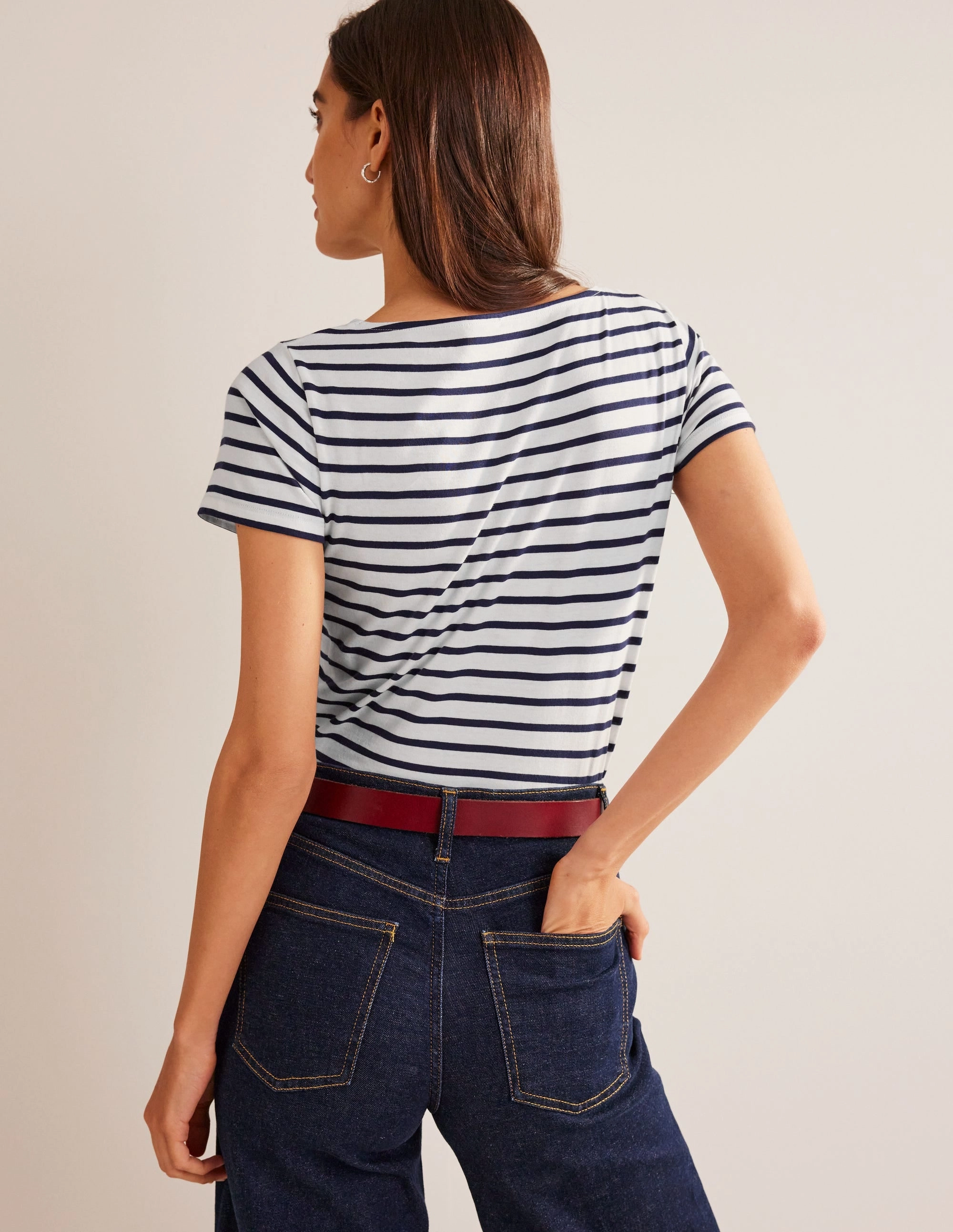 Ella Short Sleeve Breton-Ivory, Navy StretchFit