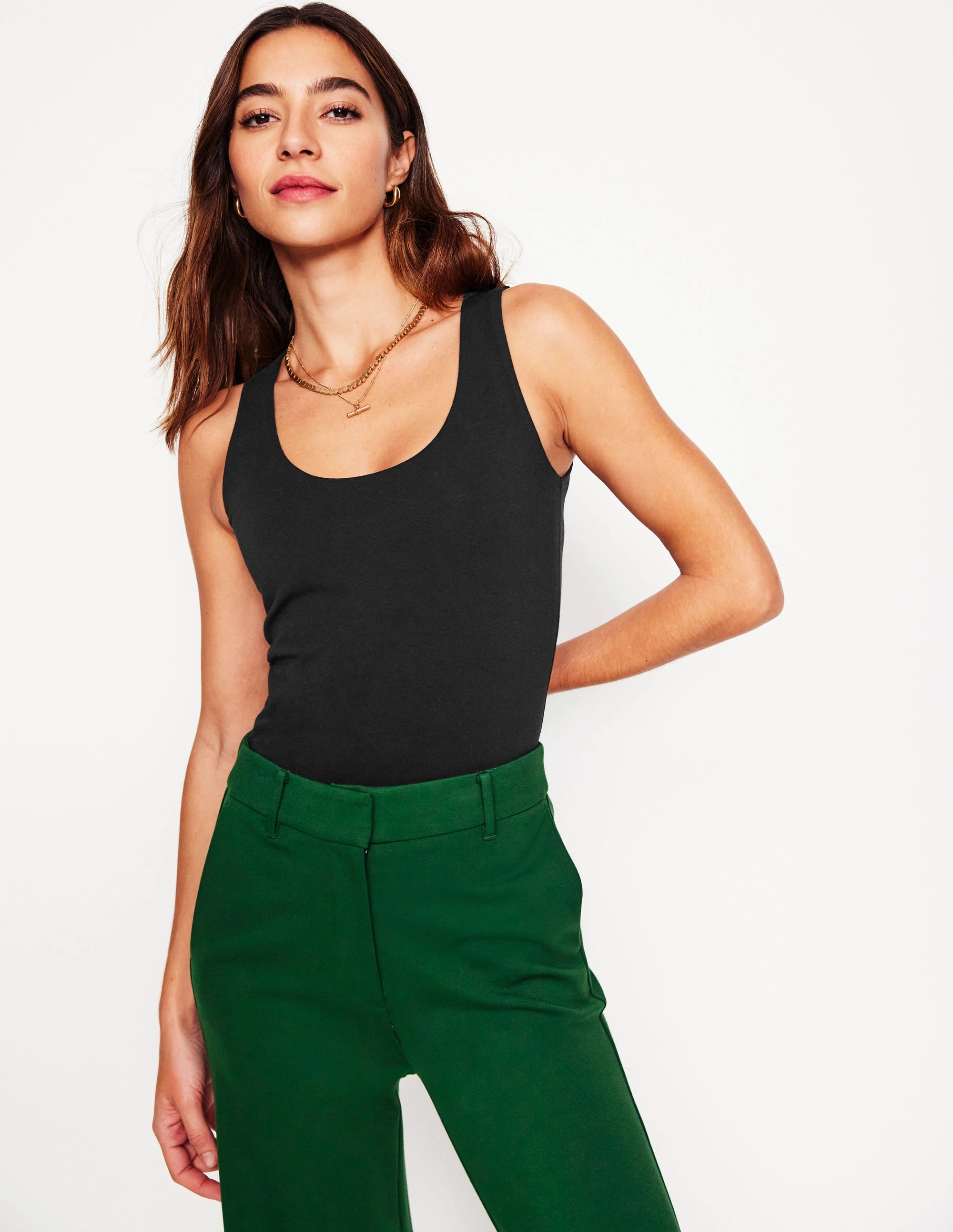 Adjustable Hemline Double Layer Scoop Neck Vest-Black