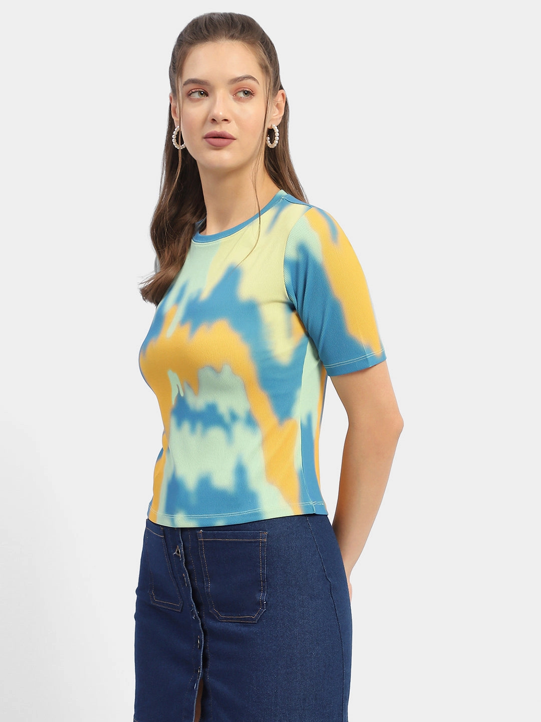 Madame Abstract Print Orange Regular T-Shirt Essential Top Biodegradable Options