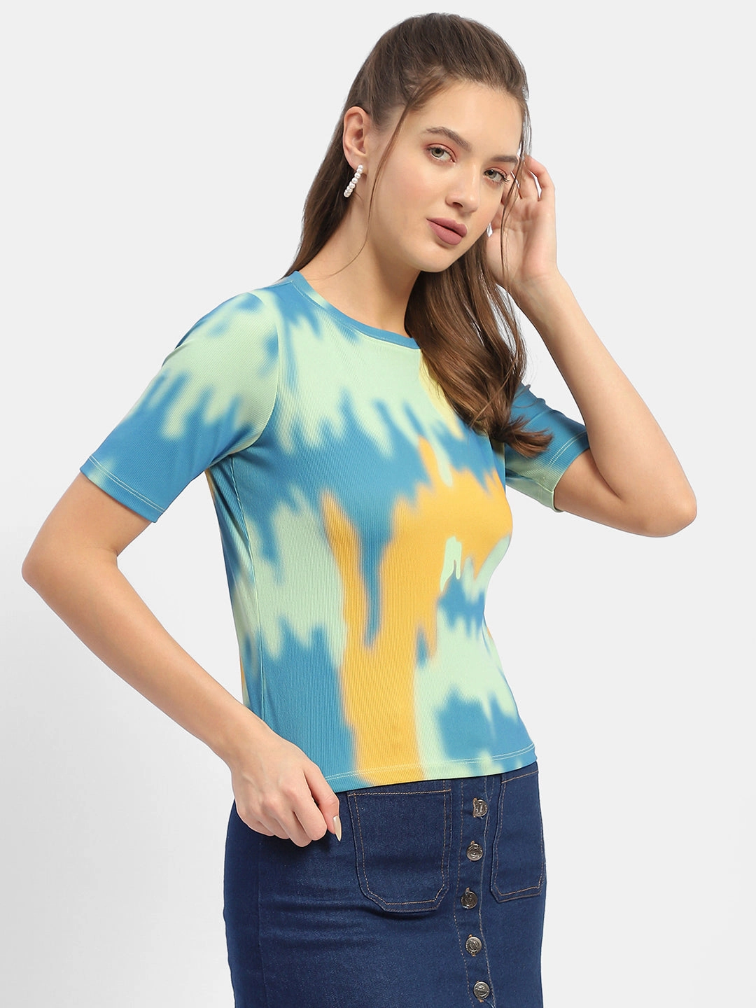 Madame Abstract Print Orange Regular T-Shirt Anti Pilling Finish FunctionalPockets