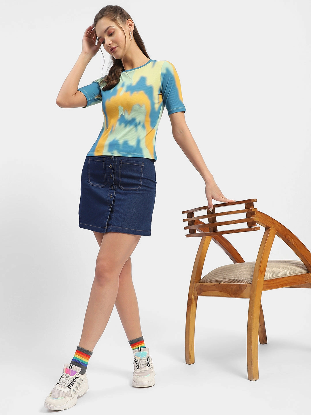 Daily Casual Low Impact Processing Madame Abstract Print Orange Regular T-Shirt