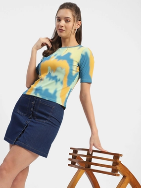 Madame Abstract Print Orange Regular T-Shirt Casual Wear Relaxed Armhole Cut