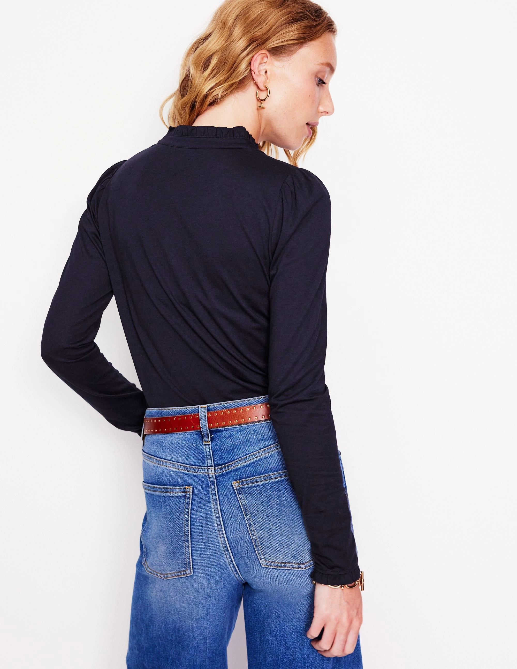 Supersoft Frill Henley Top-Navy Athletic Look HiddenStoragePocket