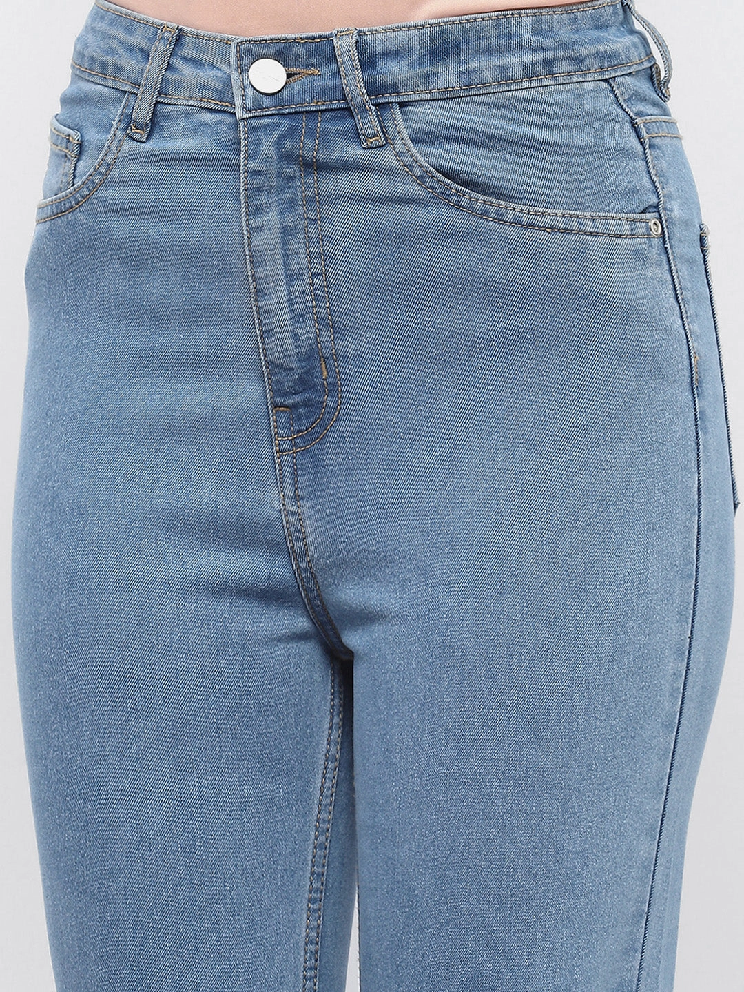 Madame Solid Light Blue Wide Leg Denim Jeans Lightweight Parent Style Durable