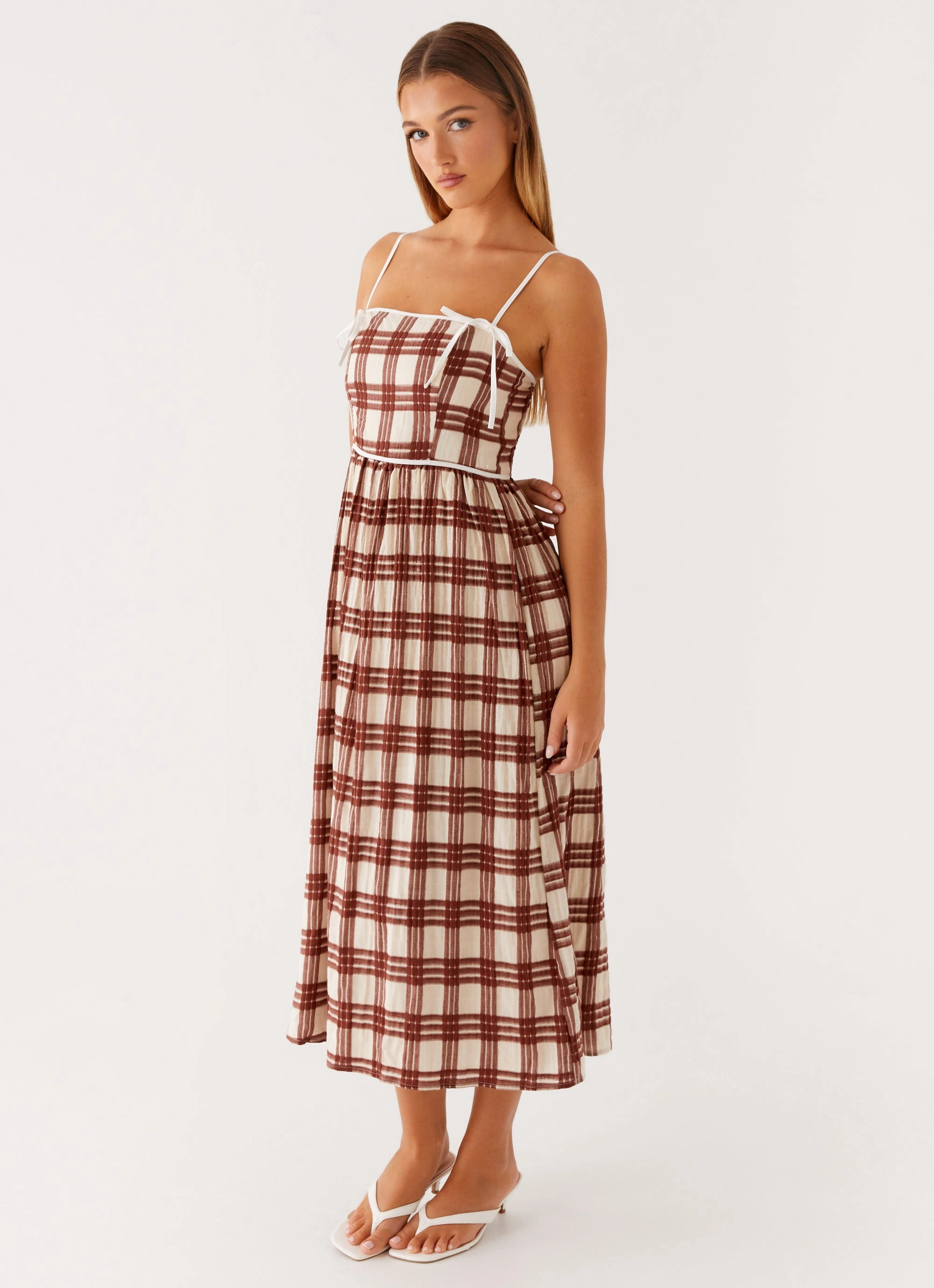 Relaxing Style Smooth Tone Shyanne Midi Dress - Chocolate Check