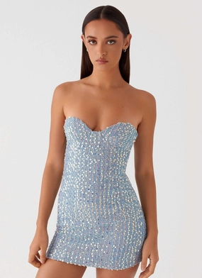 Disturbia Sequin Mini Dress - Sequin Denim Side Tie