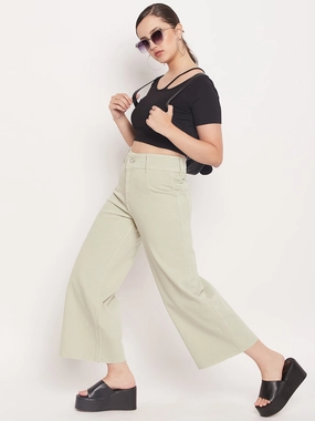 Daywear Fit Madame Mint Green High Waist Wide Leg Ankle Length Jeans