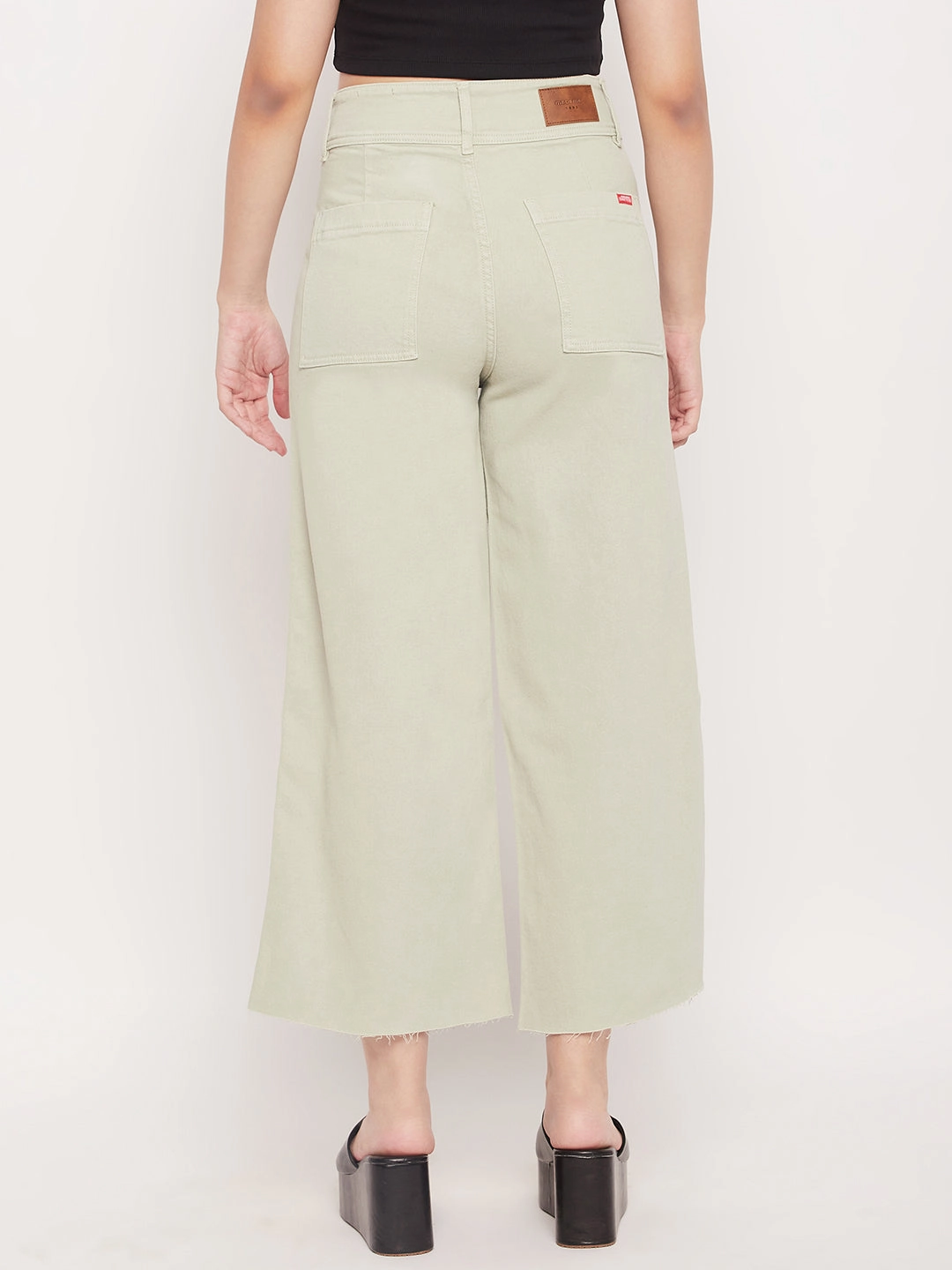 Summer Vibes Madame Mint Green High Waist Wide Leg Ankle Length Jeans
