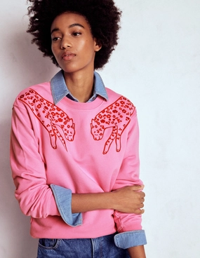 Emi Embroidered Sweatshirt-Leopard Embroidery Easy Care Material