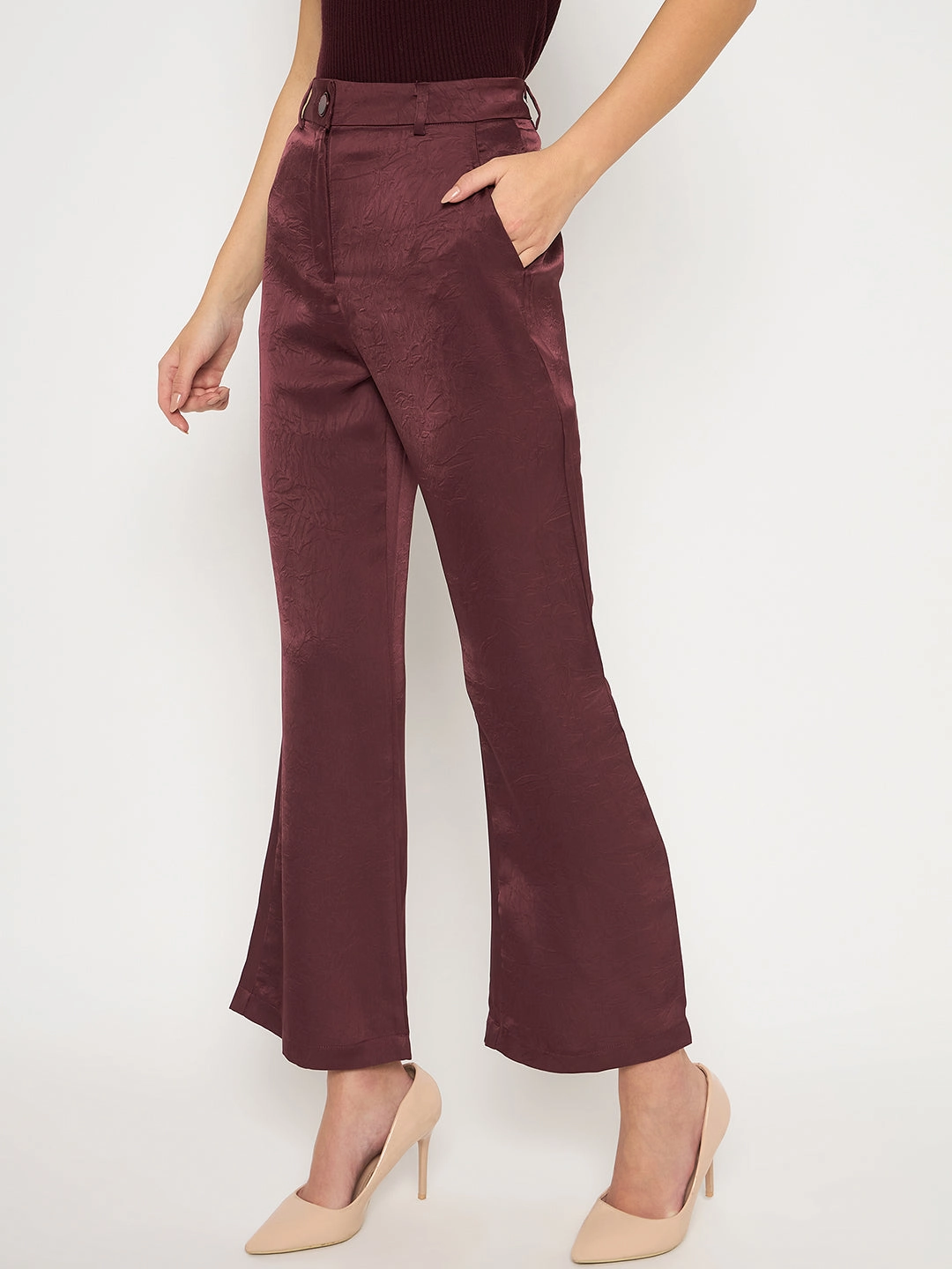 Casual Active No Fuss Fit Madame Straight Fit Solid Maroon Trousers