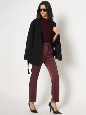 Quick Fit Design Sporty Cut Madame Straight Fit Solid Maroon Trousers