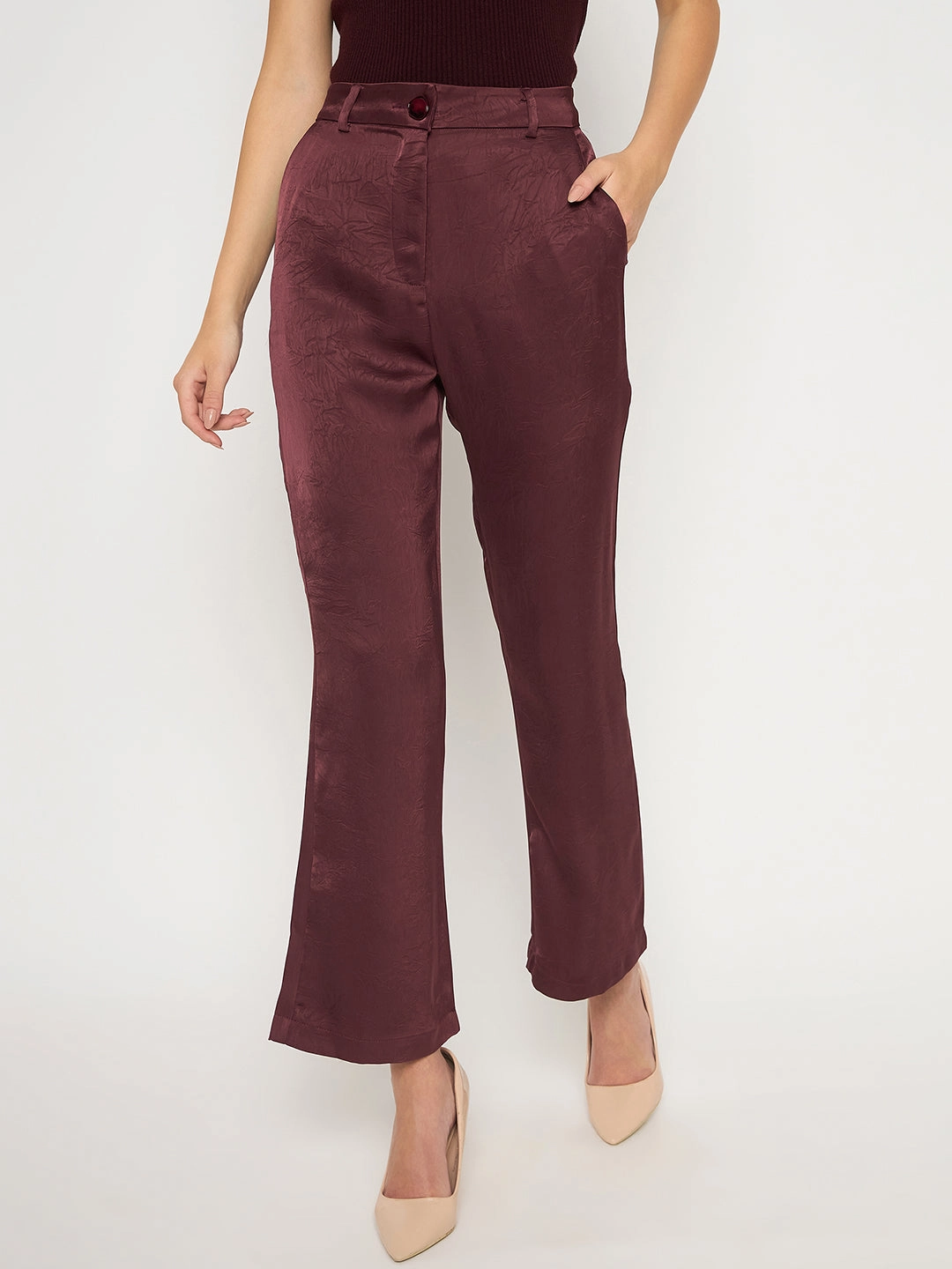 Performance Ready ExtendedSizeRange Madame Straight Fit Solid Maroon Trousers
