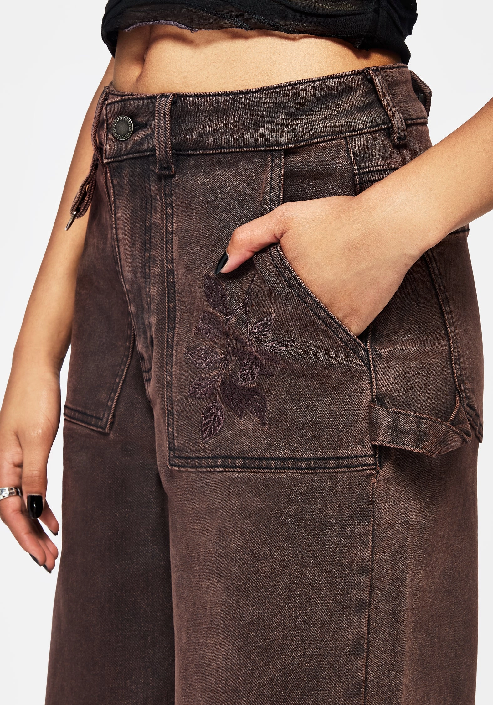 Echo Autumnal Leaf Embroidered Pocket Detail Cropped Jeans Luxe Look