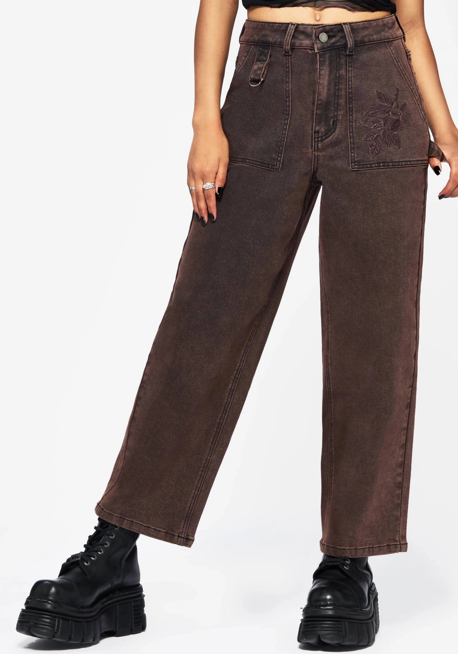 AbrasionResistantFabric Smooth Fit Lining Echo Autumnal Leaf Embroidered Pocket Detail Cropped Jeans