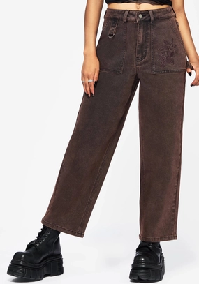 AbrasionResistantFabric Smooth Fit Lining Echo Autumnal Leaf Embroidered Pocket Detail Cropped Jeans
