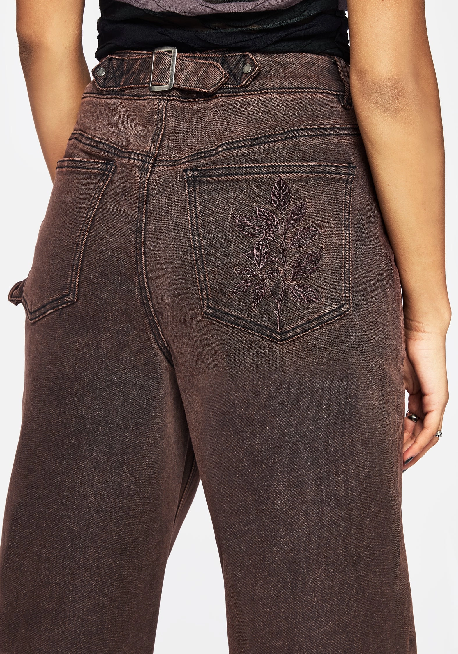 Echo Autumnal Leaf Embroidered Pocket Detail Cropped Jeans Work Friendly