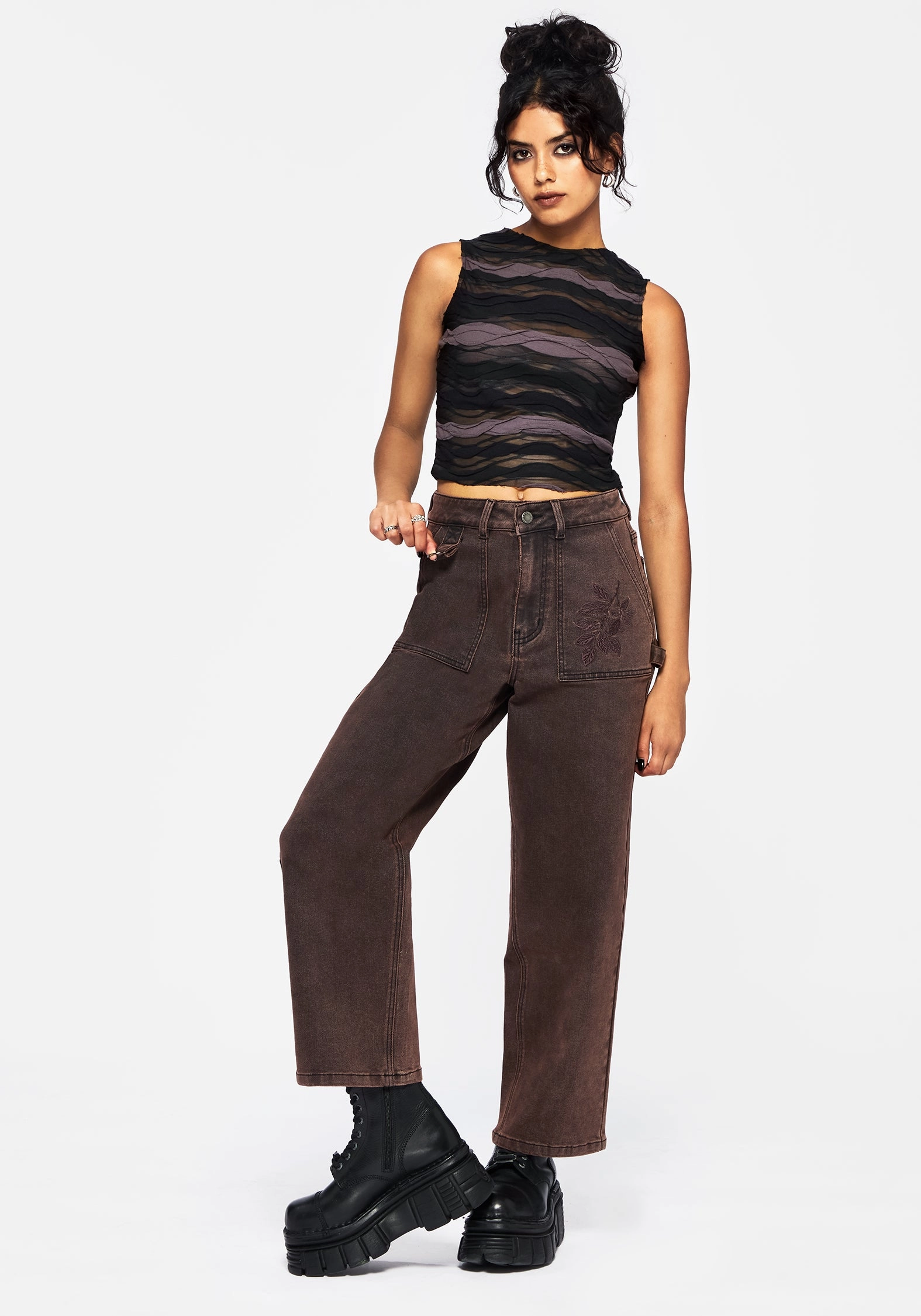 Echo Autumnal Leaf Embroidered Pocket Detail Cropped Jeans All terrain quick dry