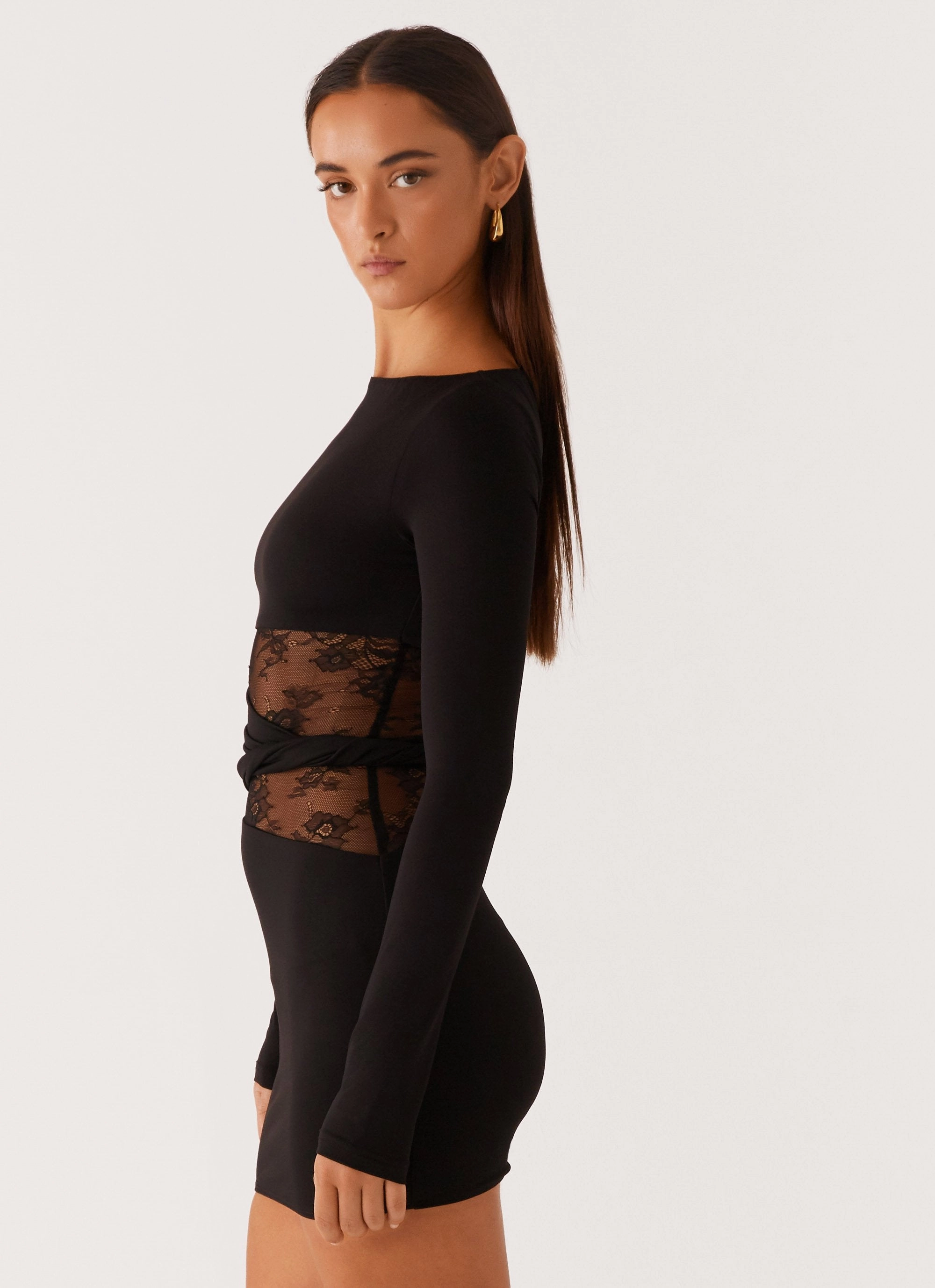 Echo Long Sleeve Mini Dress - Black solo wear Tailored Comfort