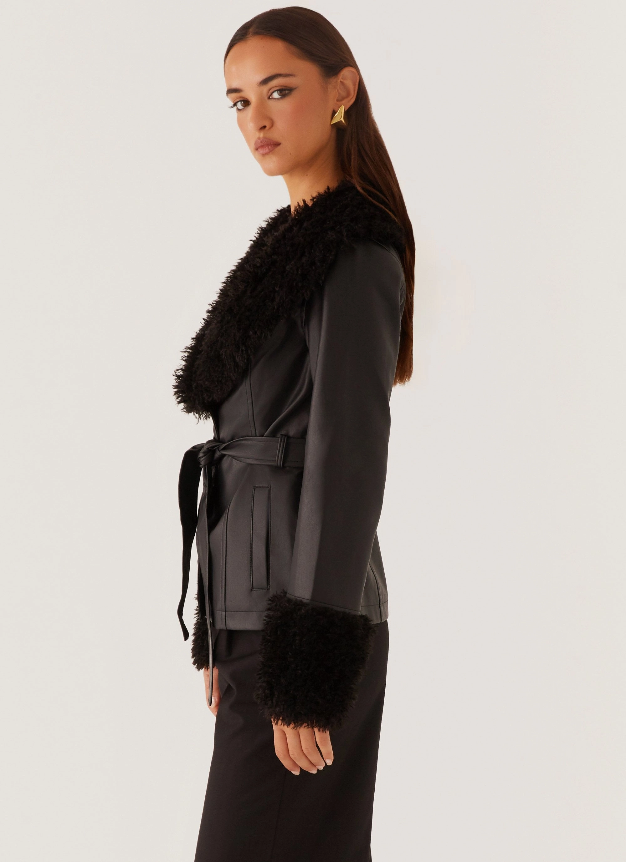 Street Lights Fur Trim Jacket - Black Breezy Layer Option