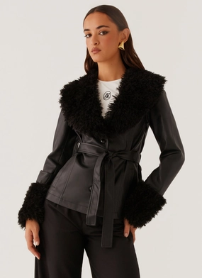 High Collar Options quick dry Street Lights Fur Trim Jacket - Black