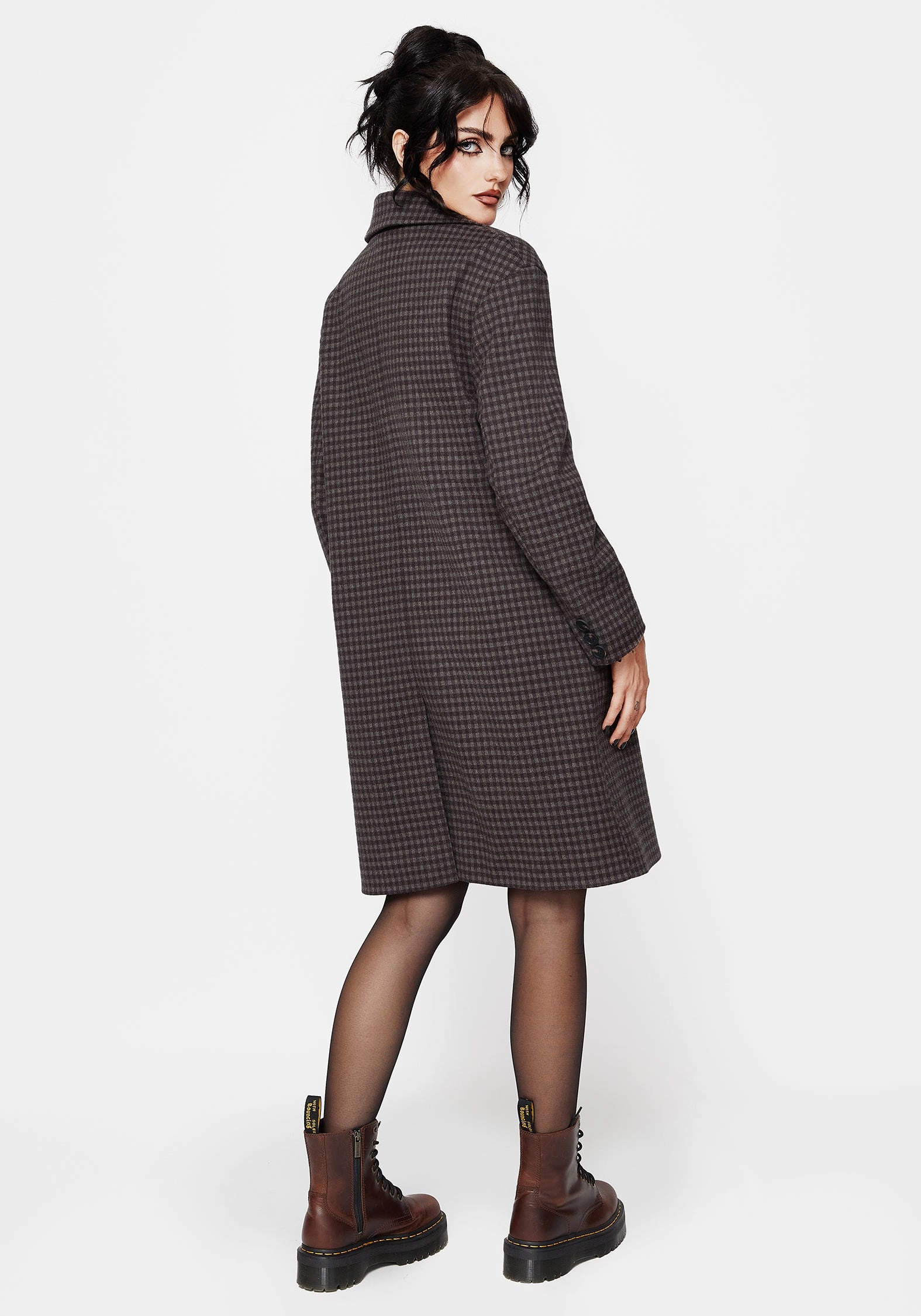 Pilgrim Gingham Coat With Dragonfly Brooch Pattern Print