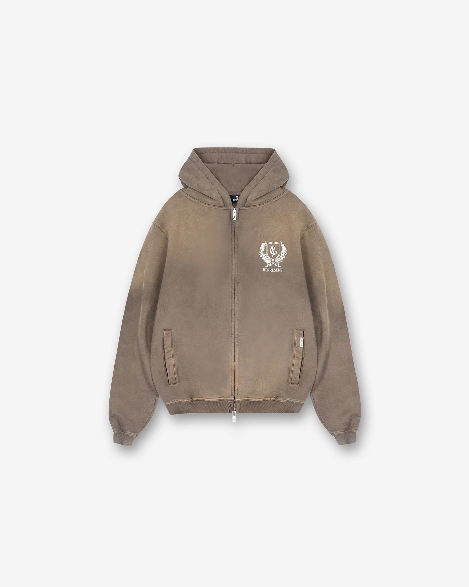 Student Life Crest Zip Up Hoodie - Dark Taupe