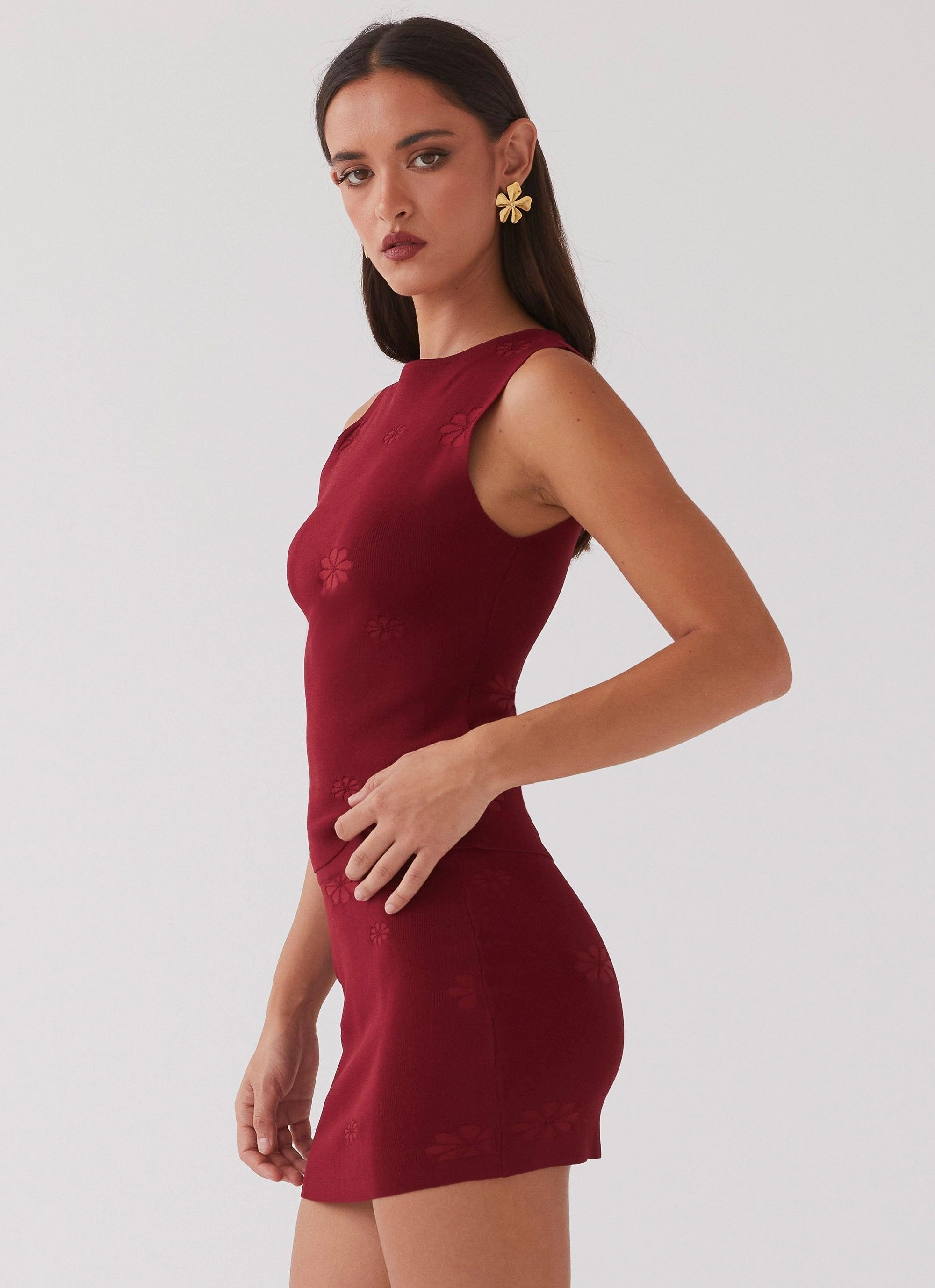 Shopping Trip Holly Knit Mini Skirt - Rouge Red