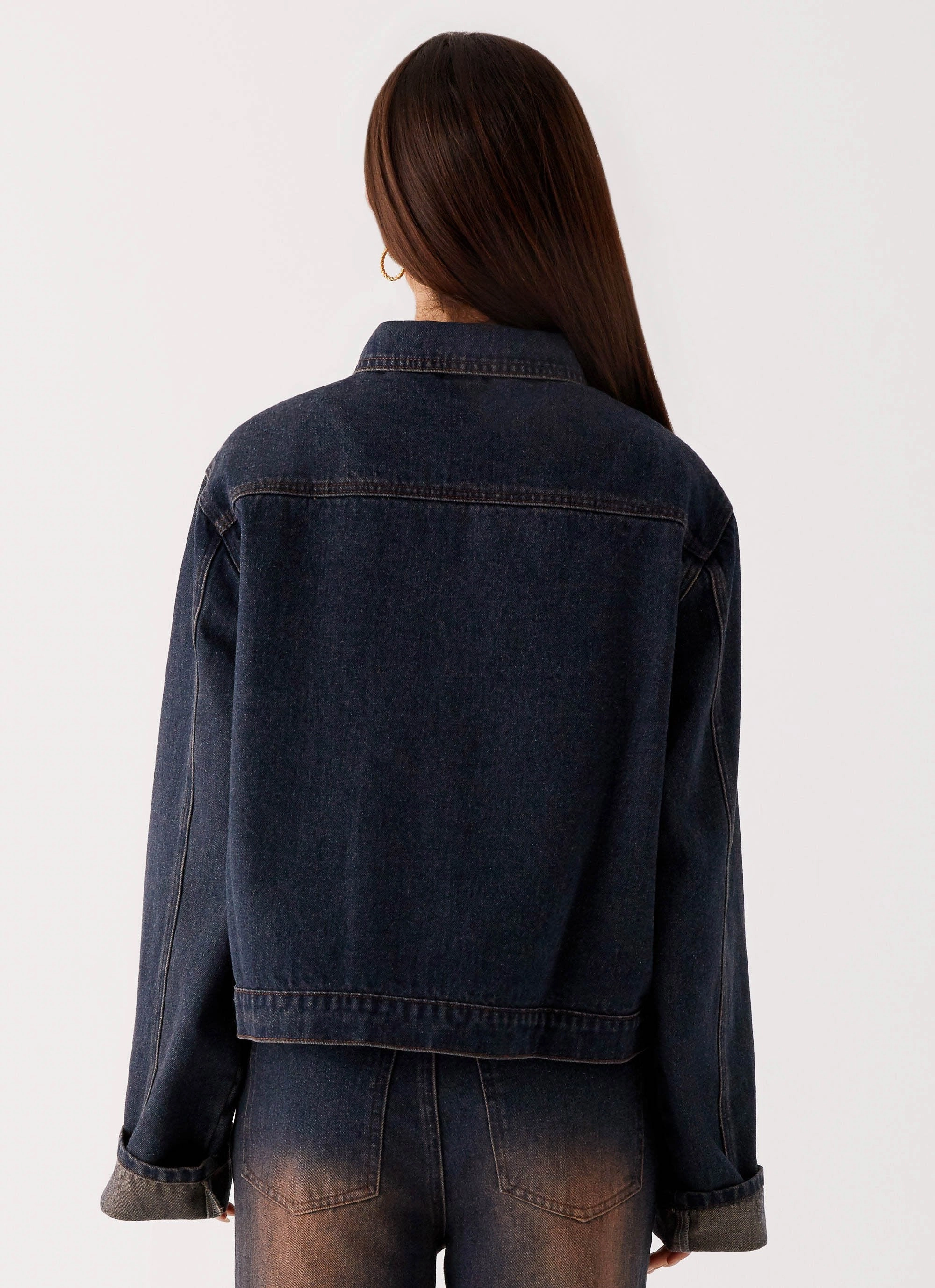 Back Again Oversized Denim Jacket - Brown Blue Acid Wash Outdoor Style Staple QuiltedPattern