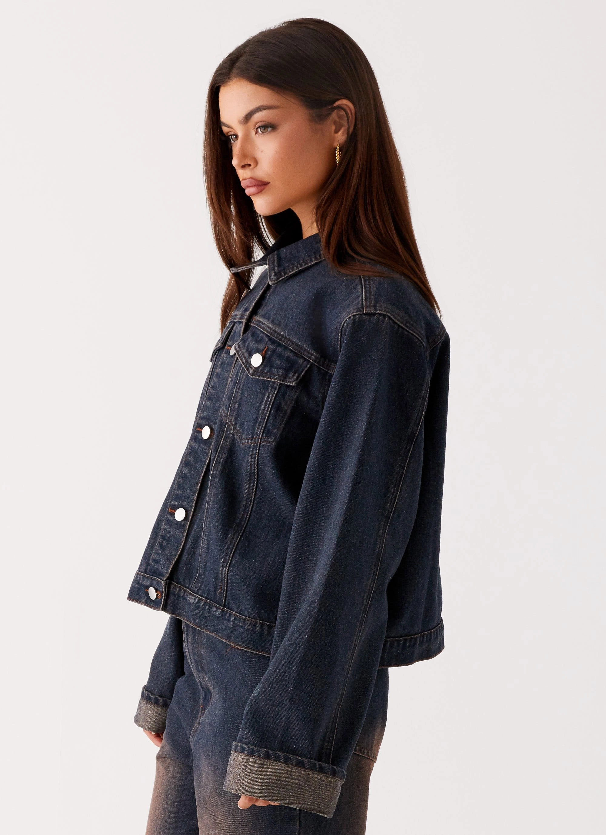 Back Again Oversized Denim Jacket - Brown Blue Acid Wash Sleek Outdoor Look
