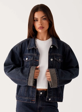 OdorControlTreatment Sporty Casual Back Again Oversized Denim Jacket - Brown Blue Acid Wash