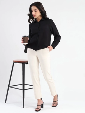 Monochrome Palette Loose Comfort Madame Black Rayon Blend Shirt
