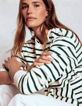 Button Detail Sweatshirt-Emerald Night, Ivory Layered Collar Design