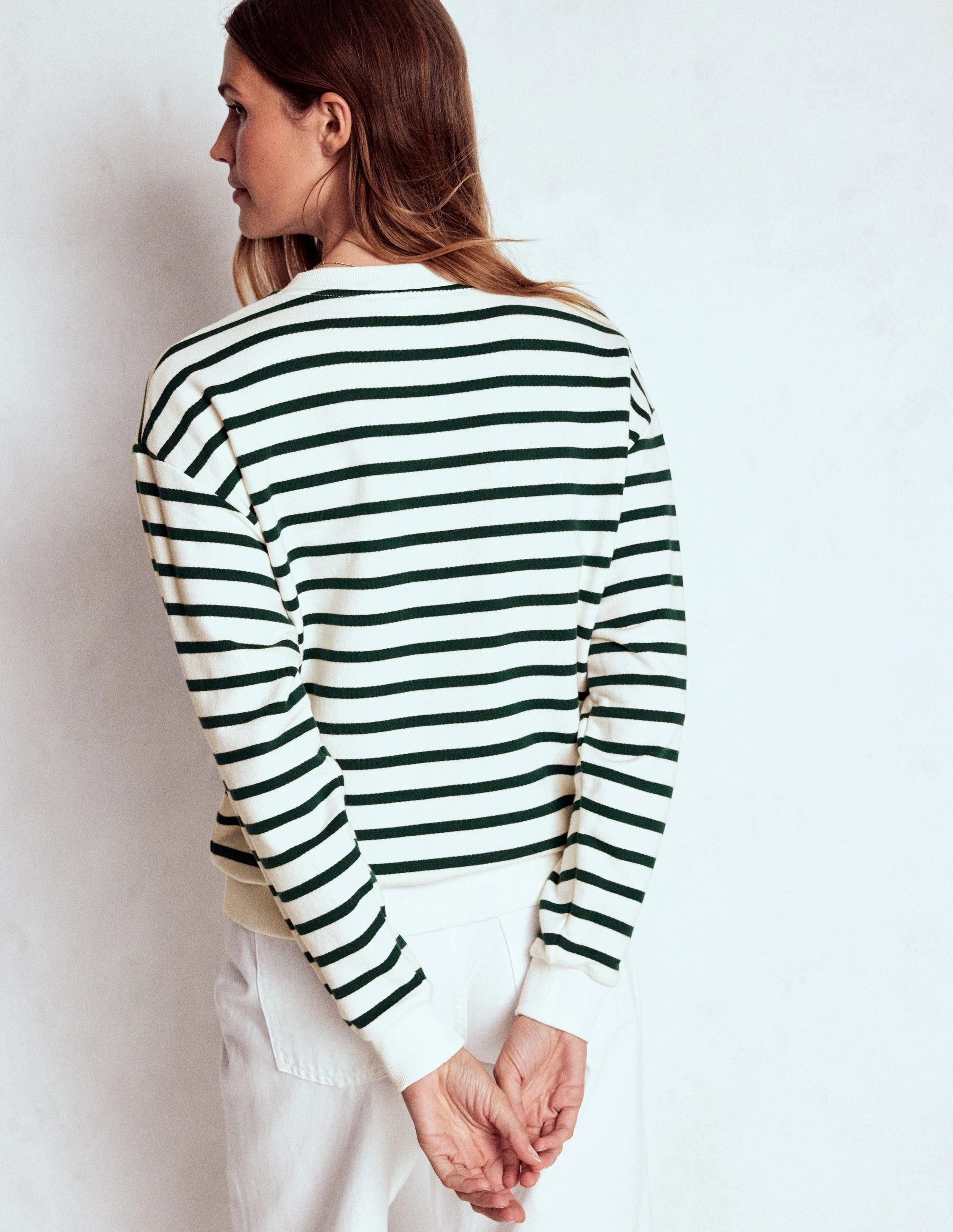 Anti Microbial Lining NonRestrictive Fit Button Detail Sweatshirt-Emerald Night, Ivory