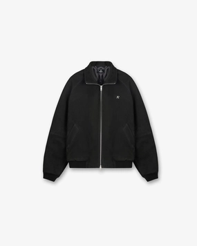 Cotton Twill Suede Bomber - Black