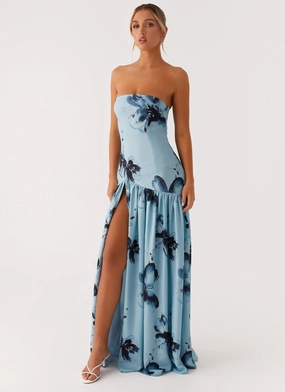 Silky Shape Eden Strapless Maxi Dress - Blue Black Floral