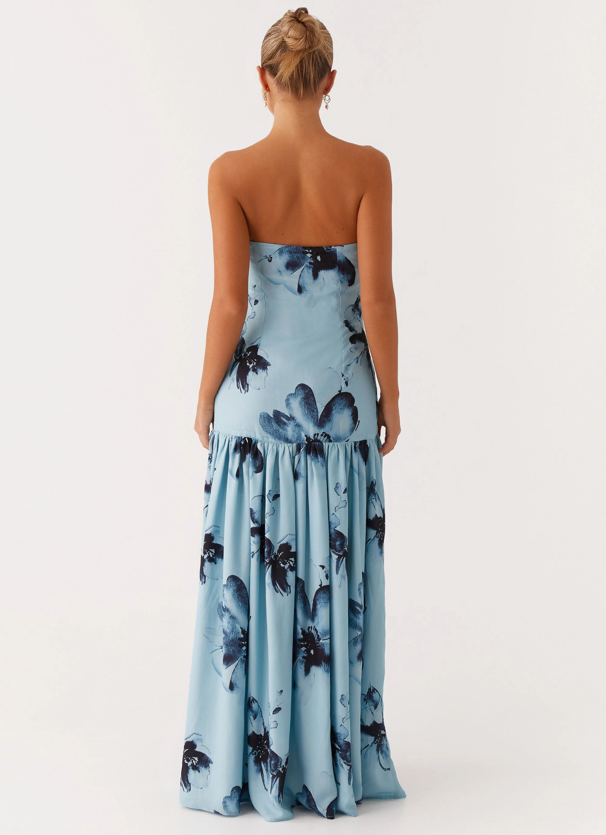 Eden Strapless Maxi Dress - Blue Black Floral All-Day Fit Mood Comfort