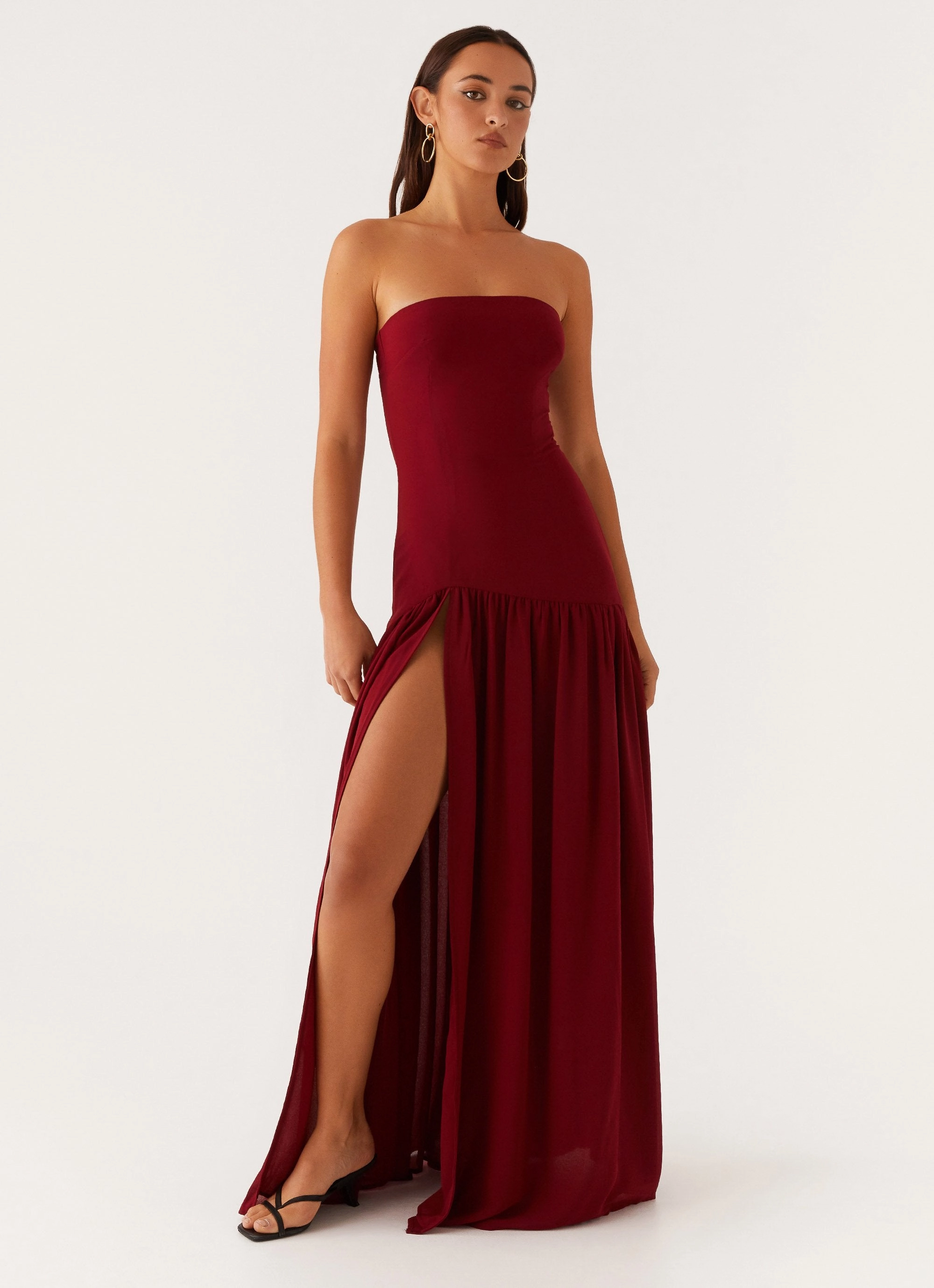 Eden Strapless Maxi Dress - Maroon Classic Layer