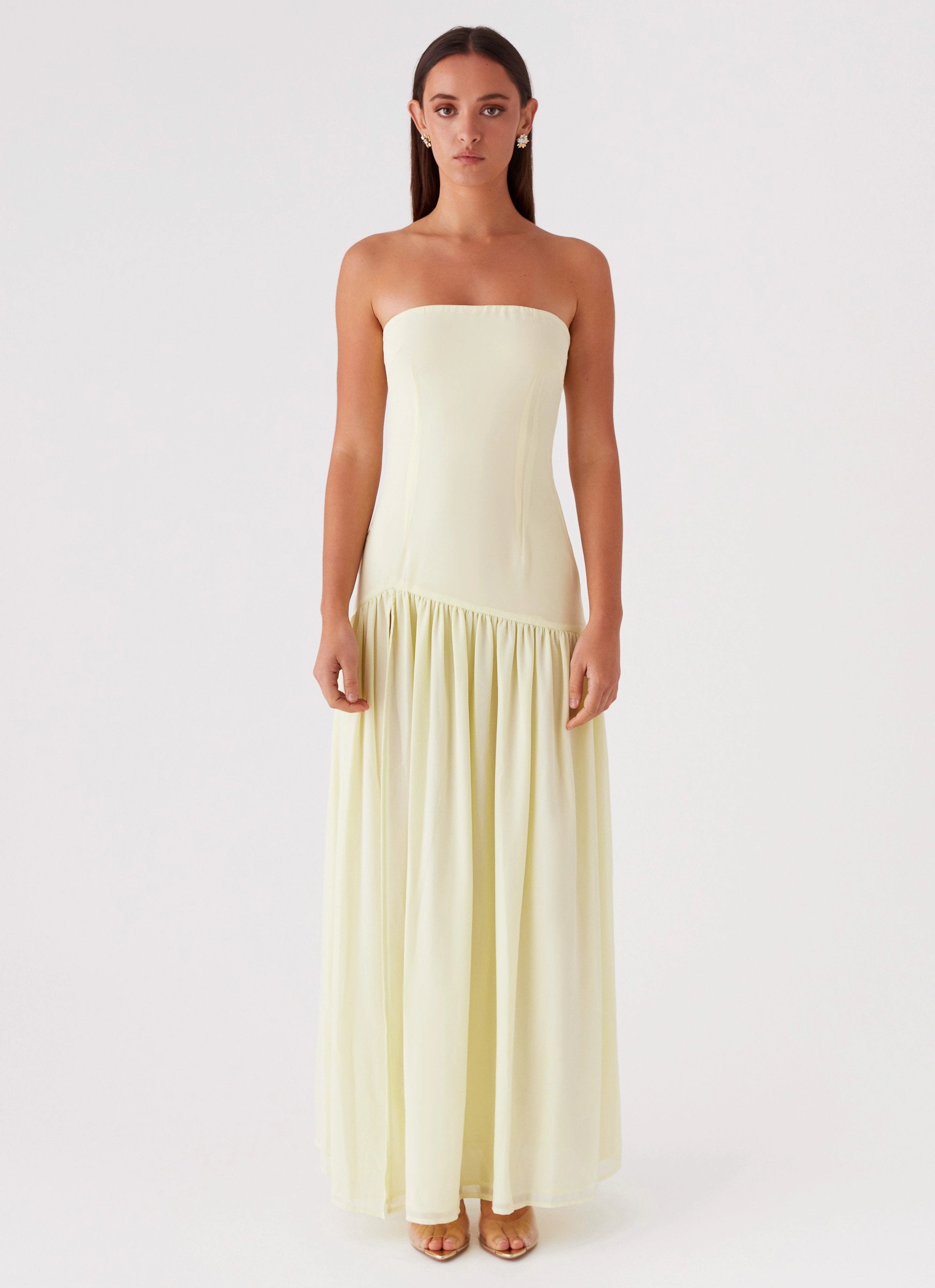 Eden Strapless Maxi Dress - Yellow Buckle-Detail