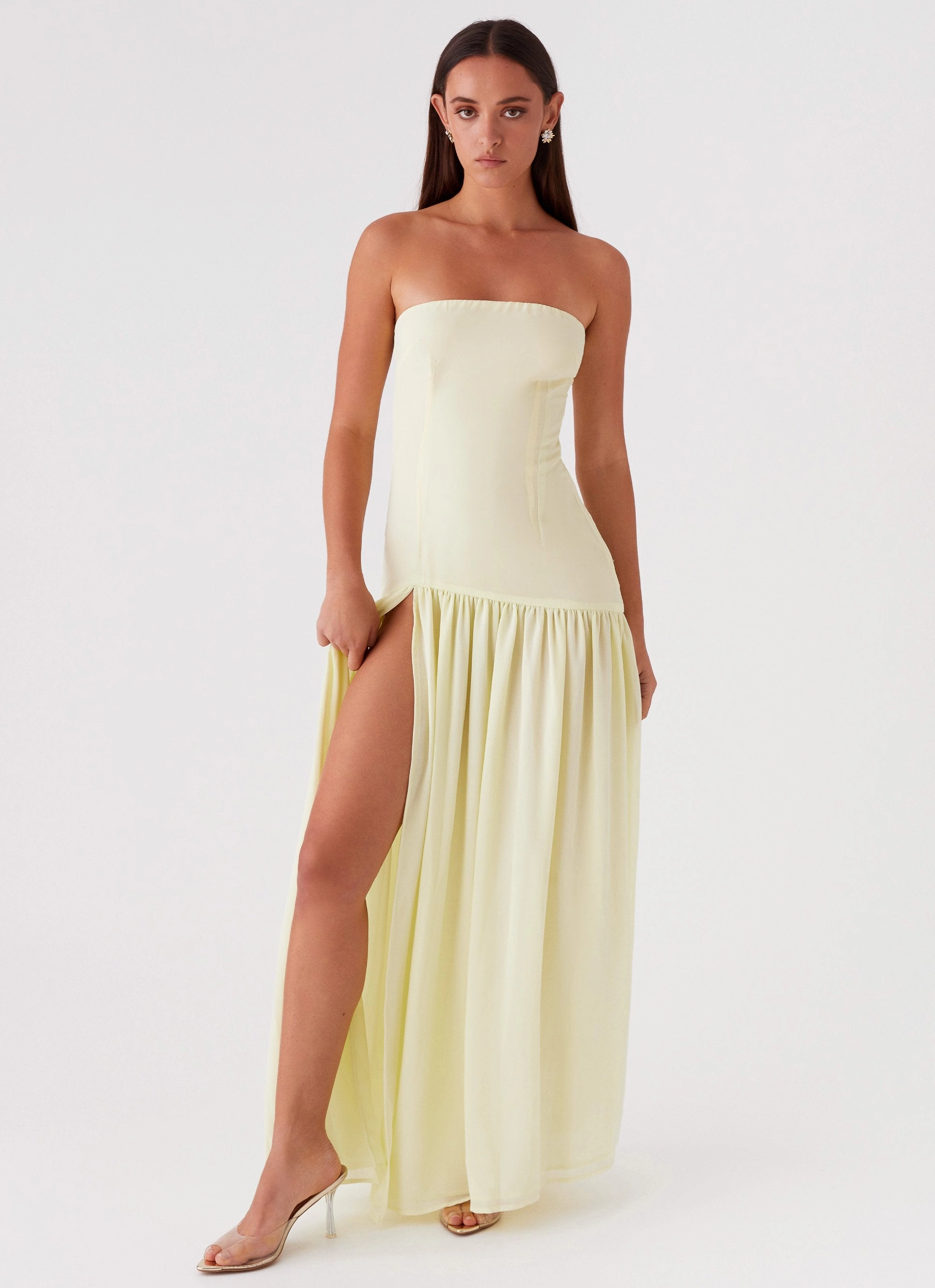 Eden Strapless Maxi Dress - Yellow Smooth Curve