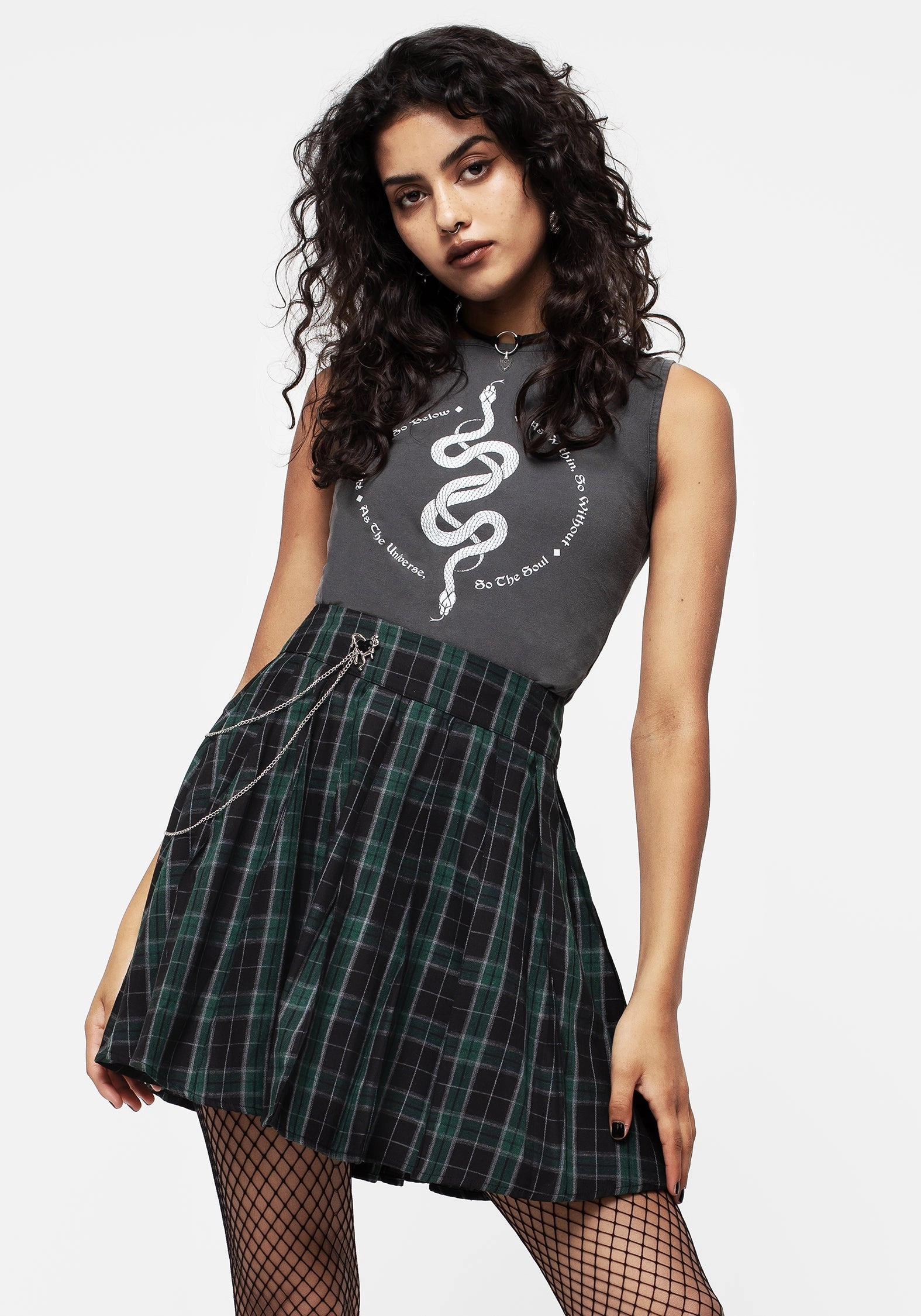 Cardio Check Cotton Pleated Mini Skirt Bold Edge