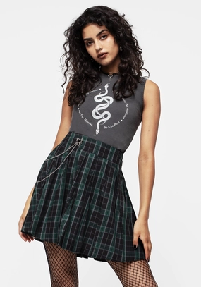 Cardio Check Cotton Pleated Mini Skirt Bold Edge