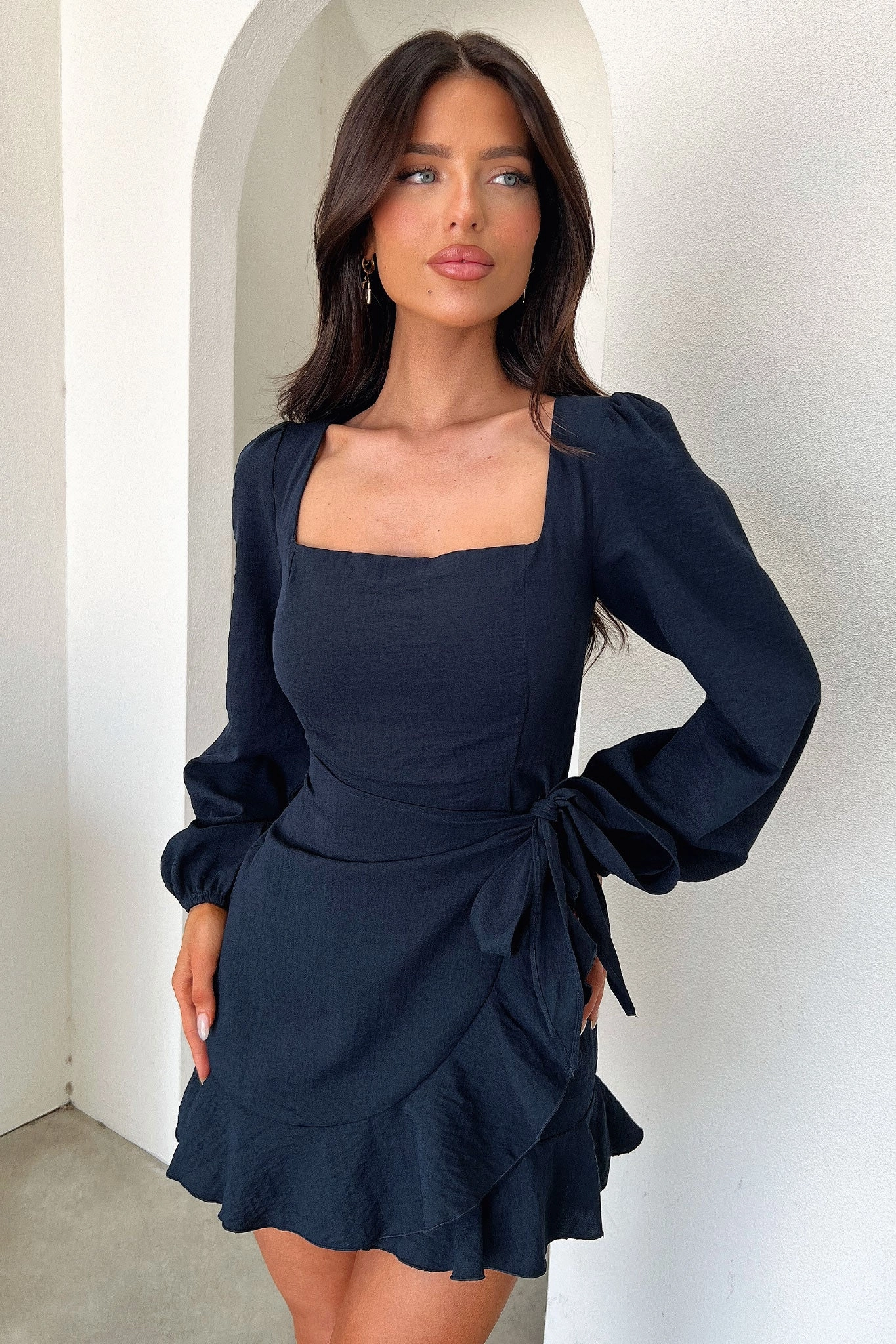 Deep Hue Silvana Long Sleeve Wrap Mini Dress - Navy