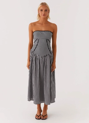 Shine Dressy Glam Feel Larnie Midi Dress - Black Gingam