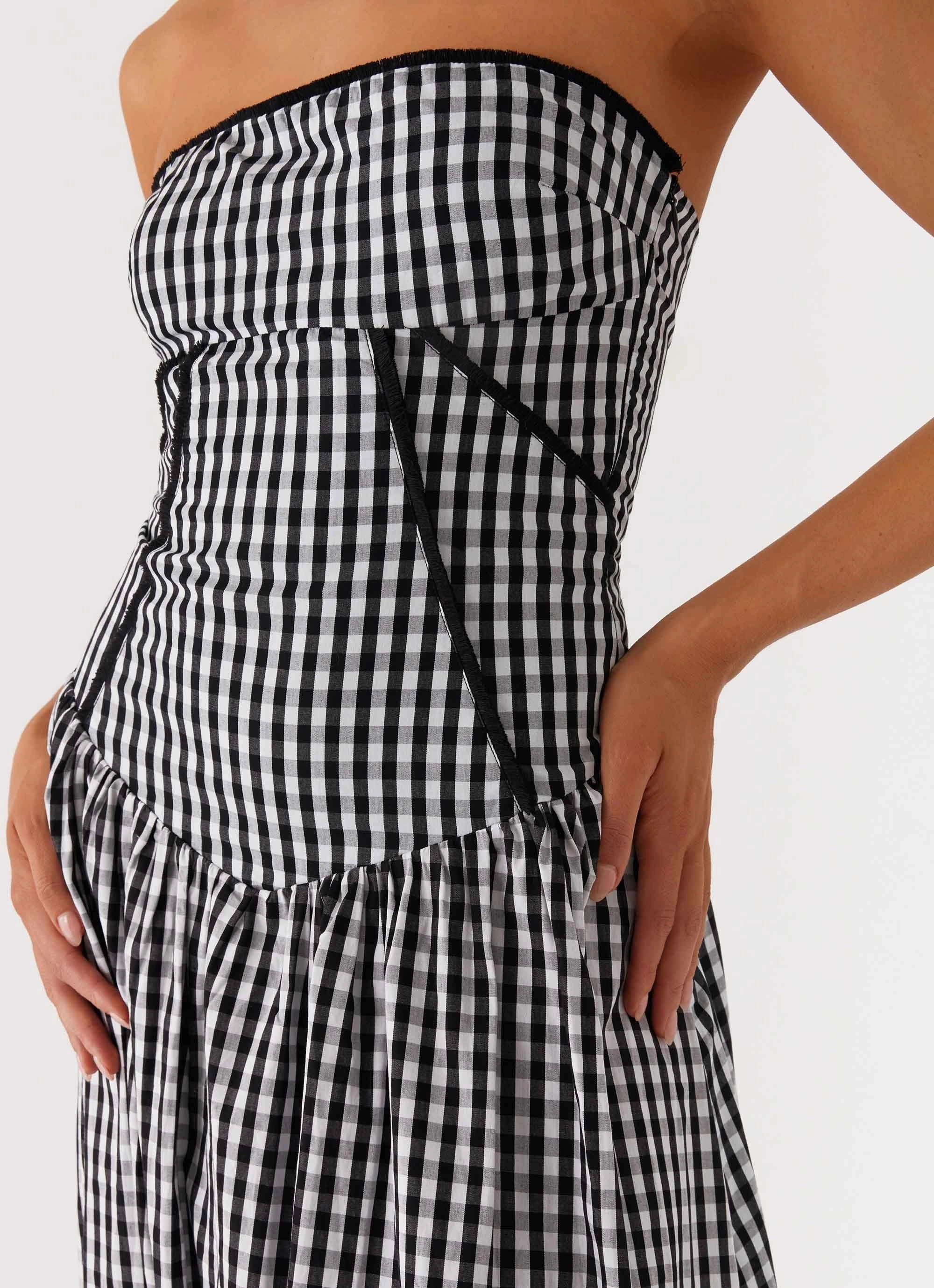 Soft Mesh Larnie Midi Dress - Black Gingam