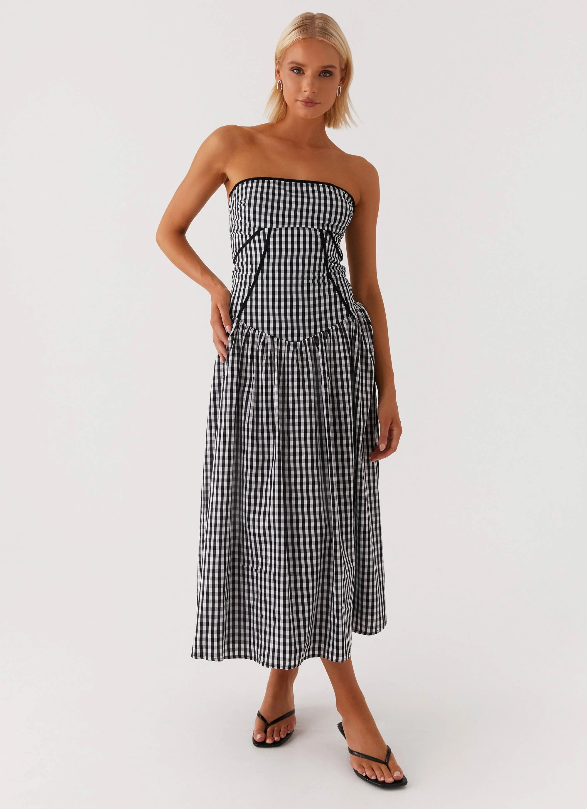 Larnie Midi Dress - Black Gingam Comfy Fit Smart Tailoring